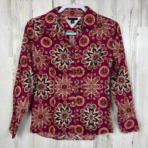 Tommy Hilfiger button up blouse funky floral print retro vibe colorful small